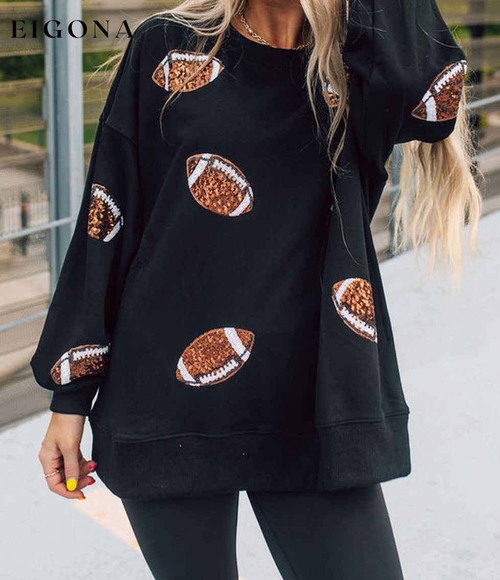 Cosybreezee - Black Sequin Rugby Graphic Pullover Football Sweatshirt