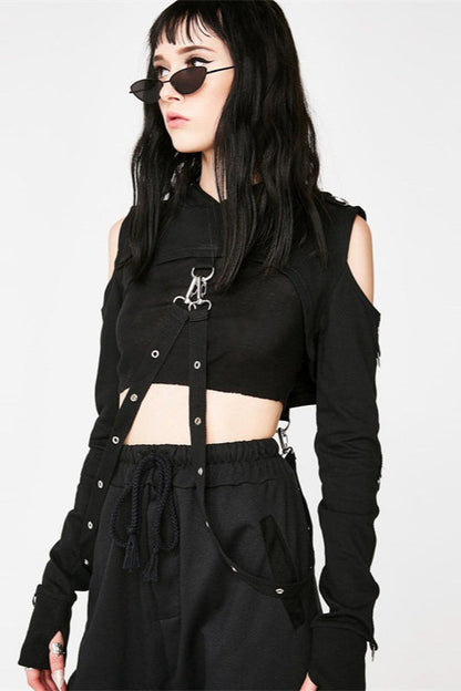 Mesh Cropped Long Sleeve Hoodie