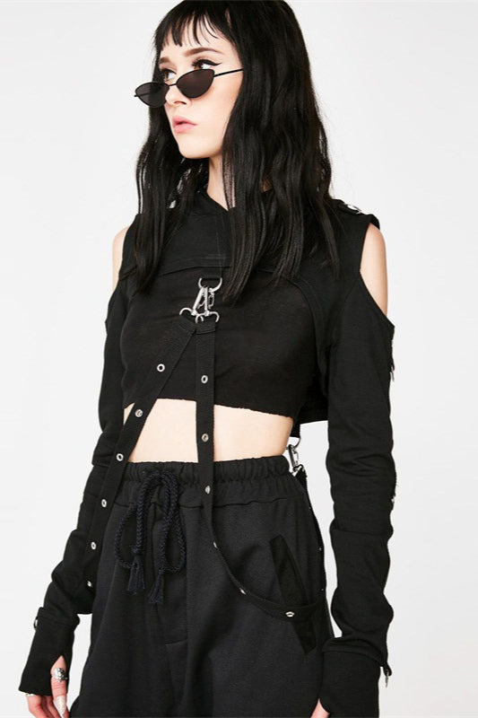 Mesh Cropped Long Sleeve Hoodie