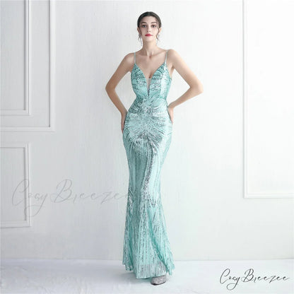 Edlyn Sequin Laceup Charming Mermaid Formal Dress MINT / XS