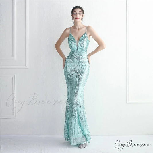 Edlyn Sequin Laceup Charming Mermaid Formal Dress MINT / XS
