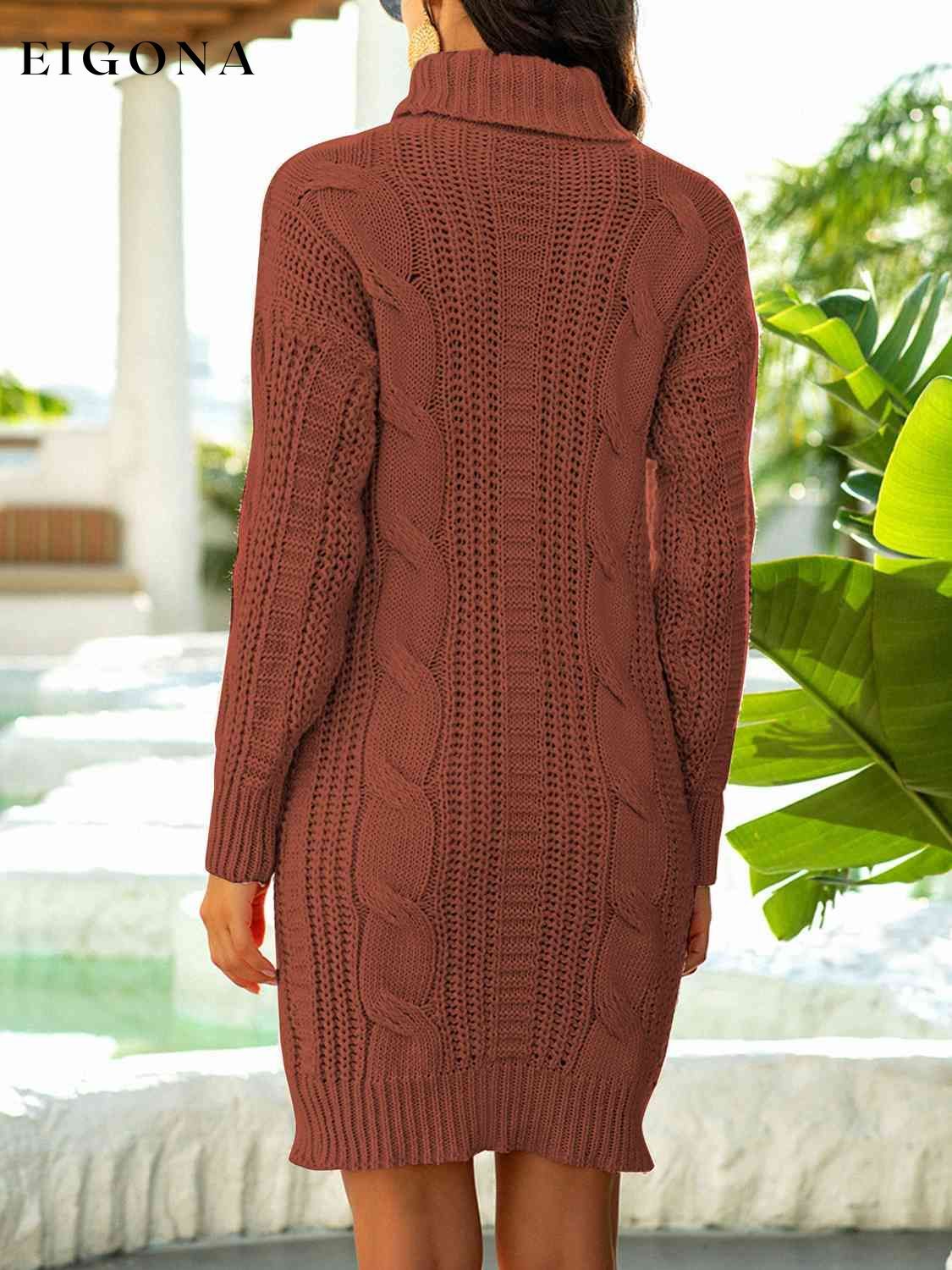 Cosybreezee - Turtleneck Ribbed Sweater Dress