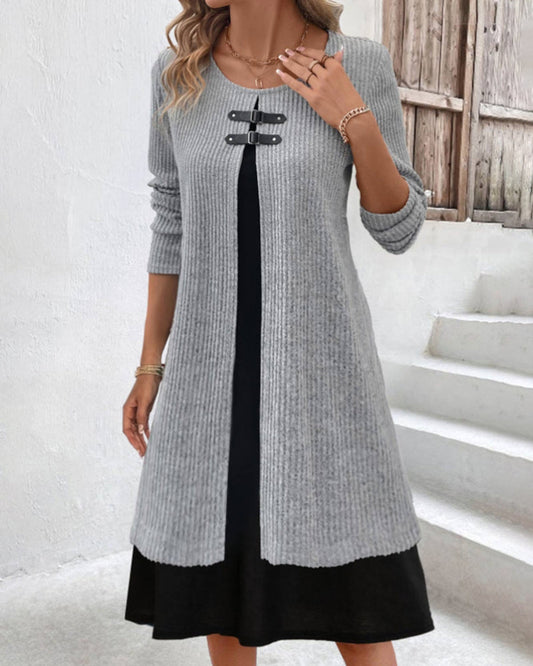 Ribbed Patchwork Long Sleeve Dress