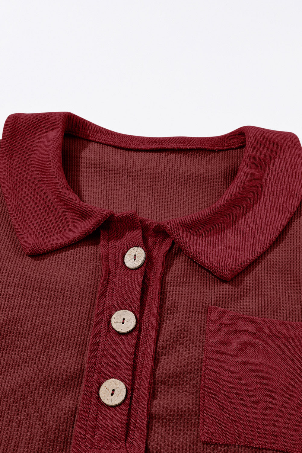 Red Knit Buttoned Waffle Top