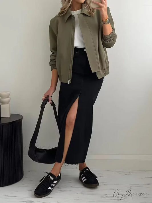 Effortless Charming Bomber Jacket ArmyGreen / XS