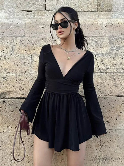 Effortless Plunge Graceful Skater Short Dress