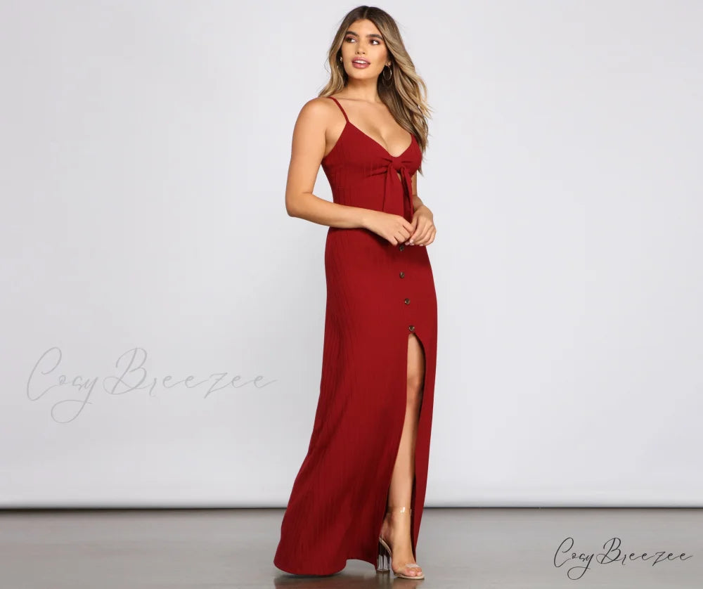 Effortless Style Stylish Tie-Front Maxi Dress
