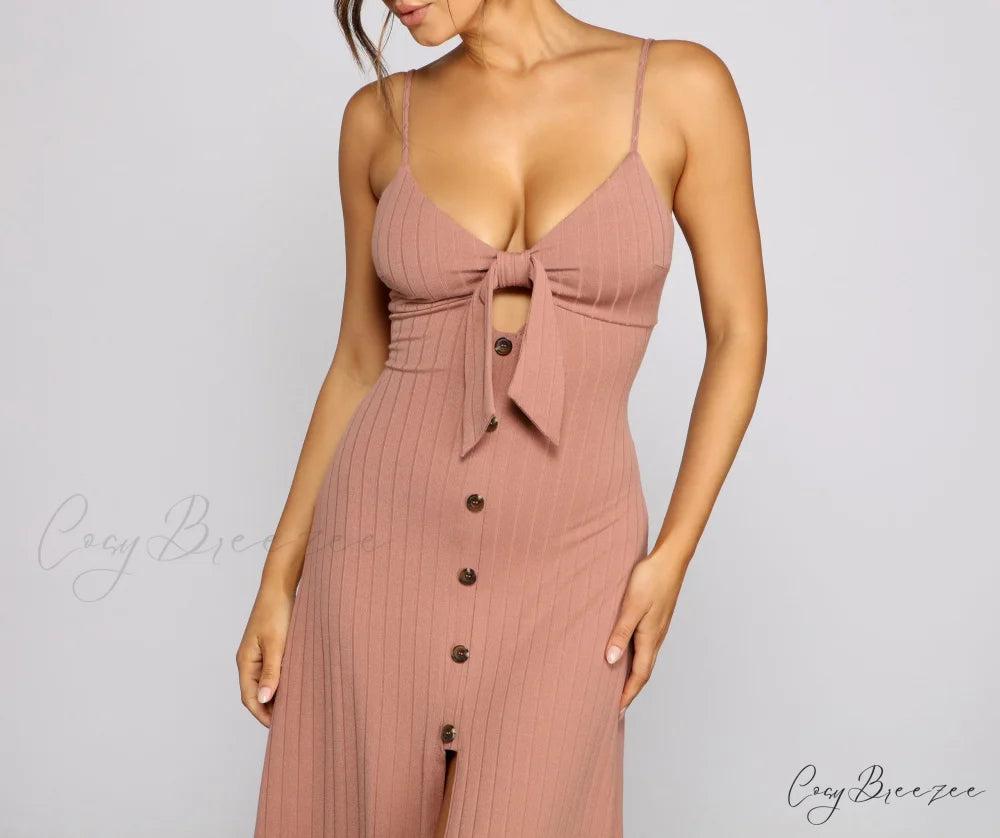 Effortless Style Stylish Tie-Front Maxi Dress