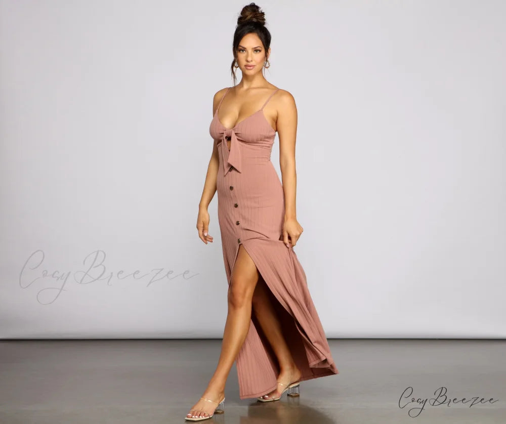 Effortless Style Stylish Tie-Front Maxi Dress