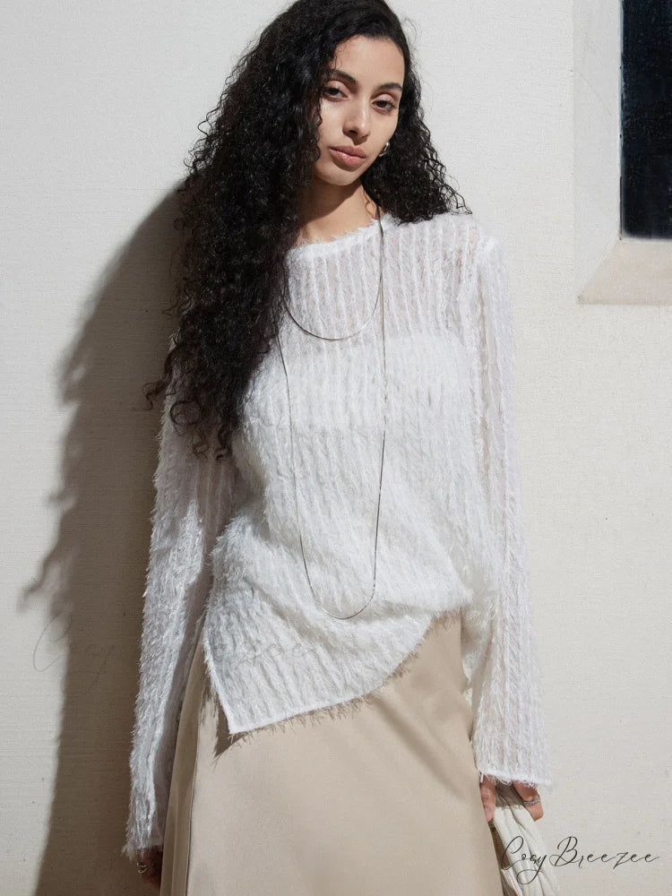 Effortlessly Split Graceful Long Sleeve Blouse White / XS