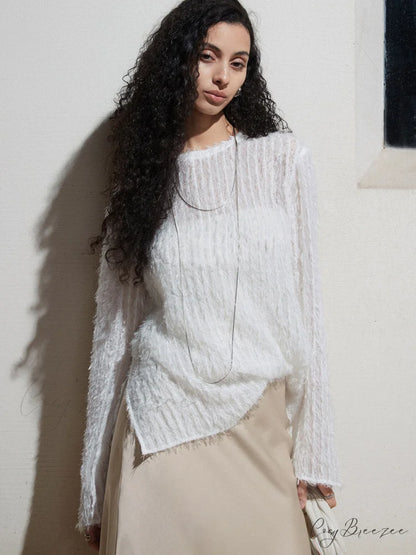 Effortlessly Split Graceful Long Sleeve Blouse White / XS