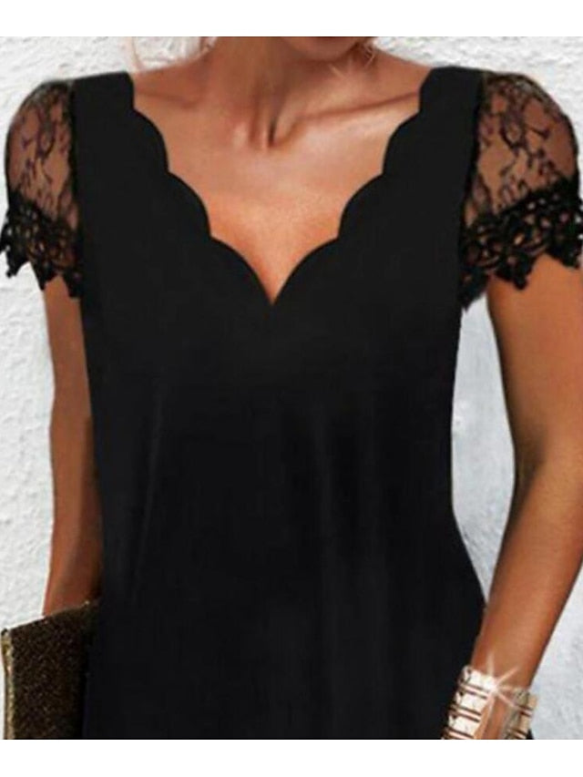 Sizes for A-Line - and Sleeves 2024 Spring/Summer Gown Brief Collection in Lace Available - Black Mini Women Elegant with V-Neck S-XXXL