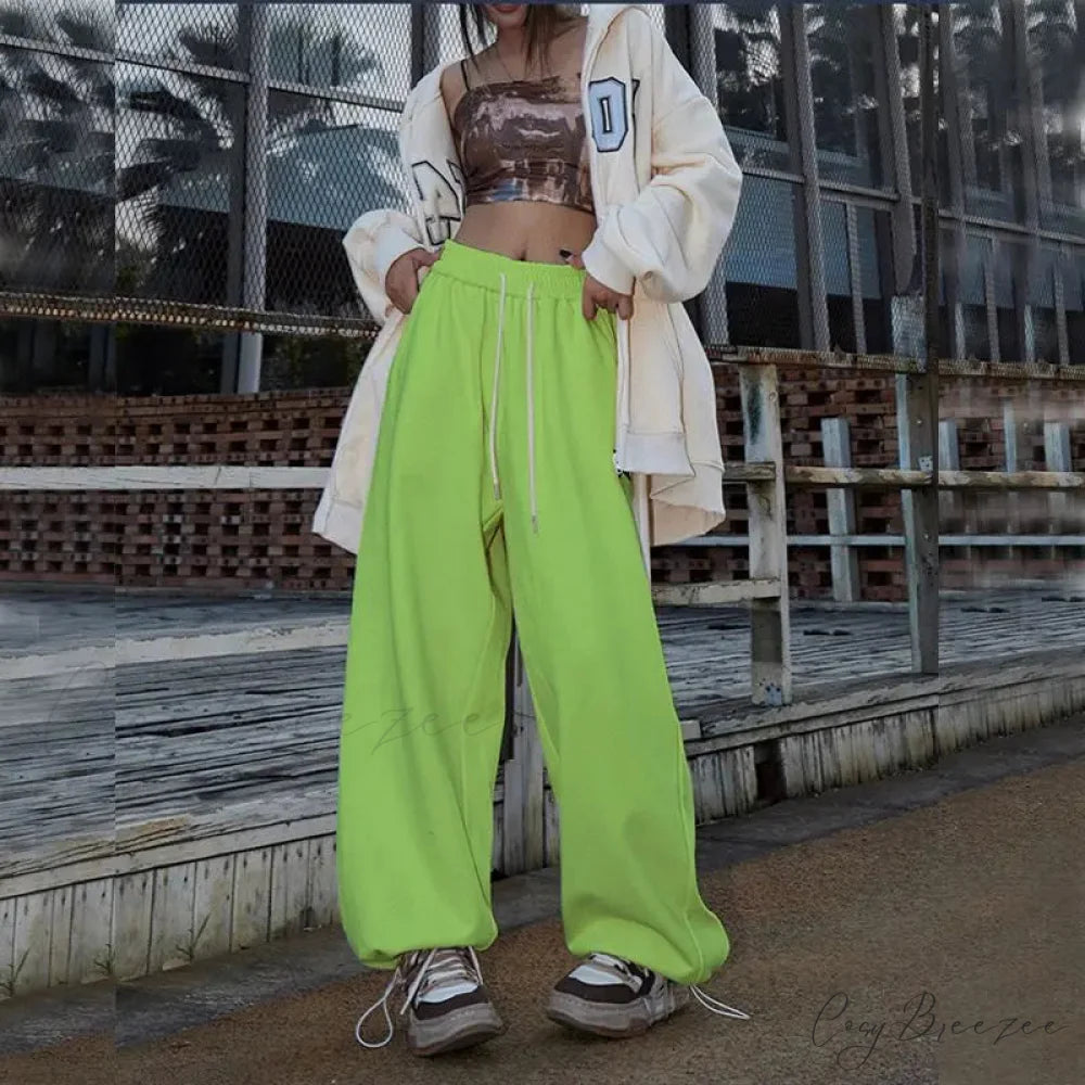 Elastic High Waist Dance Pants green / S pants-241228