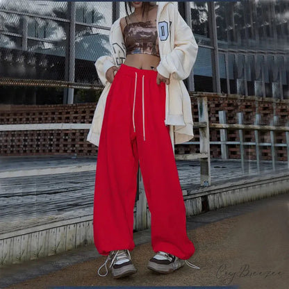 Elastic High Waist Dance Pants red / S pants-241228
