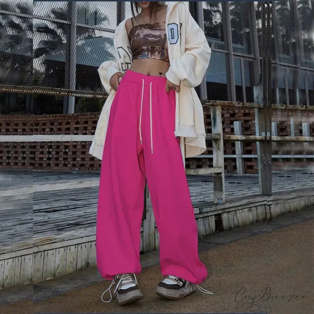 Elastic High Waist Dance Pants Rose Red / S pants-241228