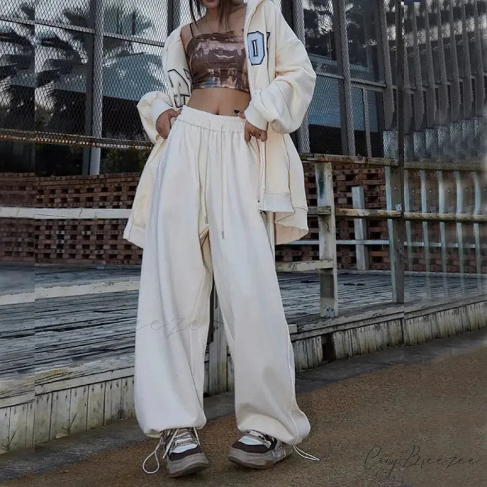 Elastic High Waist Dance Pants White 1 / S pants-241228