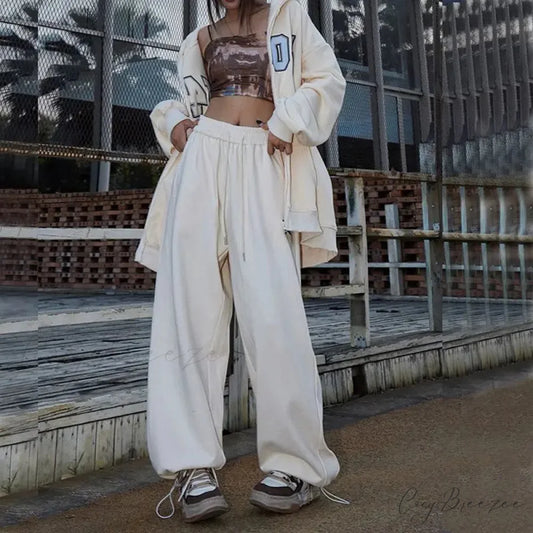 Elastic High Waist Dance Pants White 1 / S pants-241228