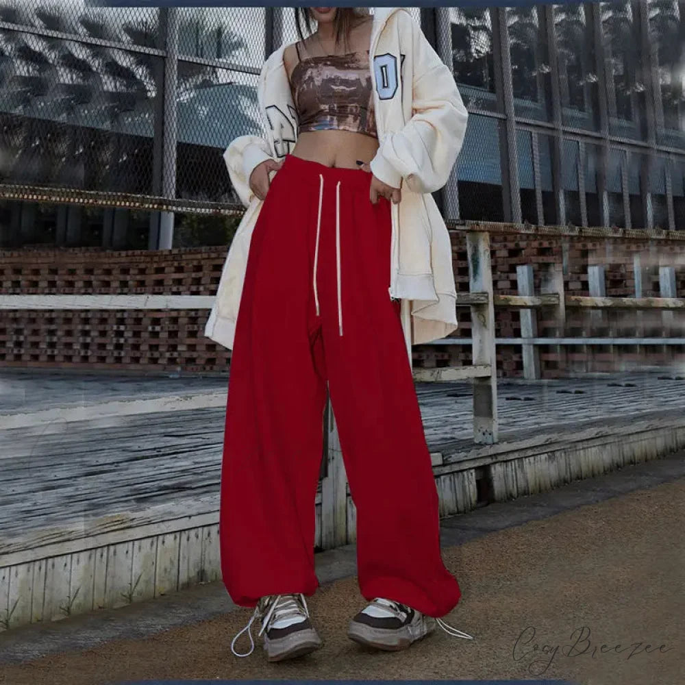 Elastic High Waist Dance Pants Wine Red / S pants-241228
