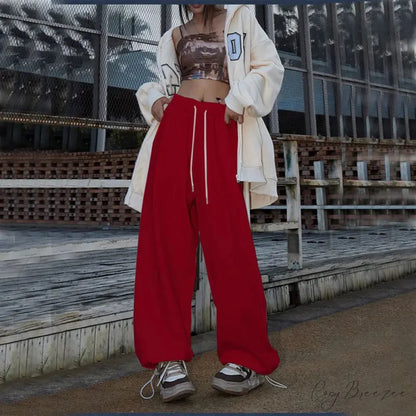 Elastic High Waist Dance Pants Wine Red / S pants-241228
