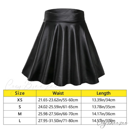 Elastic High Waist Faux Leather Skater Comfortable Stylish Chic Mini Skirt Black / L