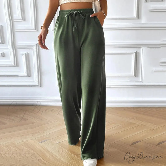 Elastic High Waist Linen Wide Leg Pants Green / S pants-241228