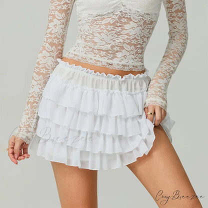 Elastic Layered Solid Summer Skirt skirts-250223