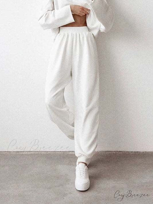Elastic Mid Graceful Waist Sweatpants White / XS