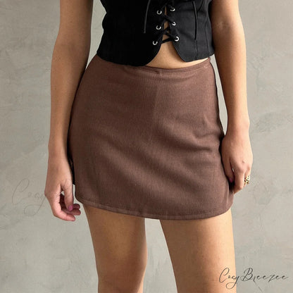 Elastic Side Slit Pencil Skirt Brown / S skirts-250223