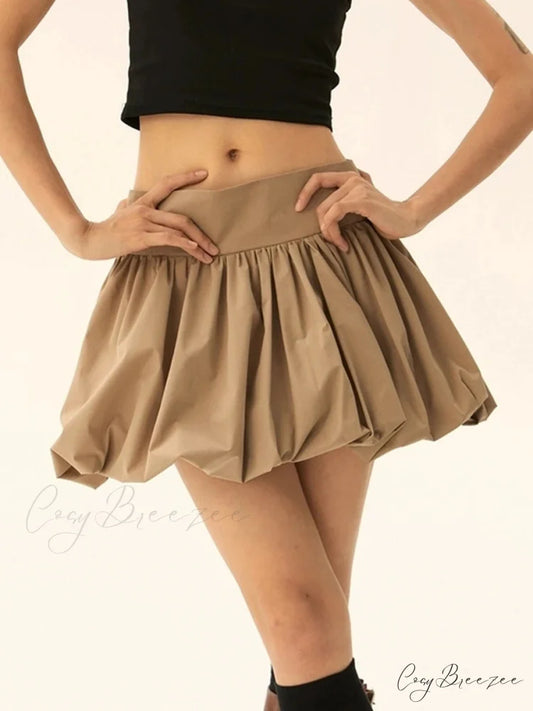 Elastic Waist Bubble Skirt Khaki / S skirts-250223