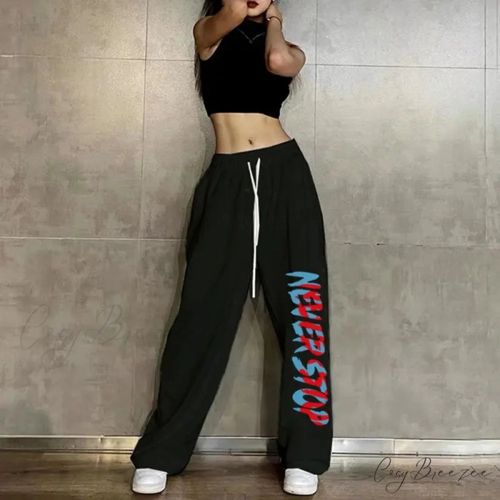 Elastic Waist Relaxed Jogging Pants 1 Black / S (40-50KG) pants-241228