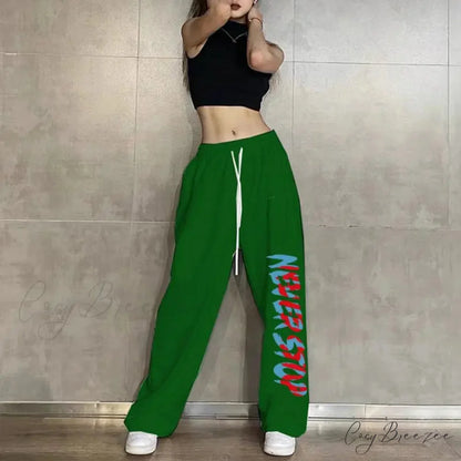 Elastic Waist Relaxed Jogging Pants 1 Dark Green / S (40-50KG) pants-241228