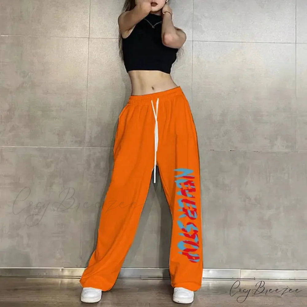 Elastic Waist Relaxed Jogging Pants 1 Orange / S (40-50KG) pants-241228