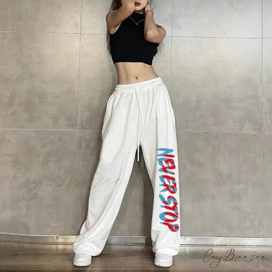 Elastic Waist Relaxed Jogging Pants 1 White / S (40-50KG) pants-241228