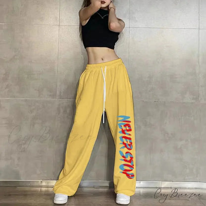 Elastic Waist Relaxed Jogging Pants 1 Yellow / S (40-50KG) pants-241228