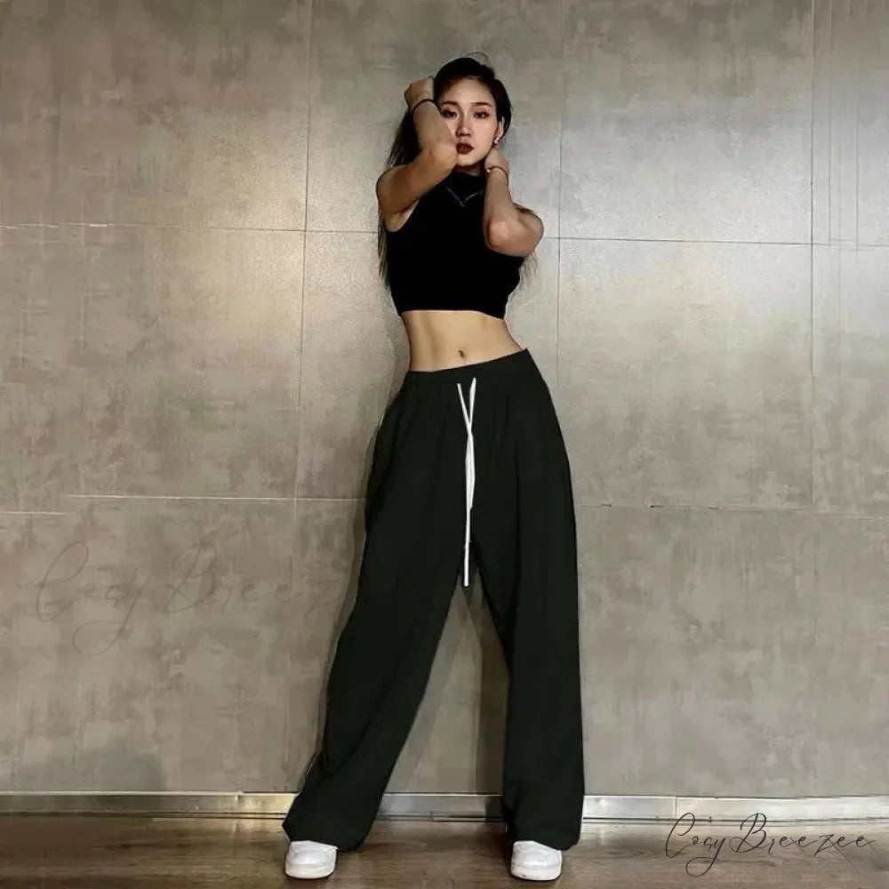 Elastic Waist Relaxed Jogging Pants Black / S (40-50KG) pants-241228