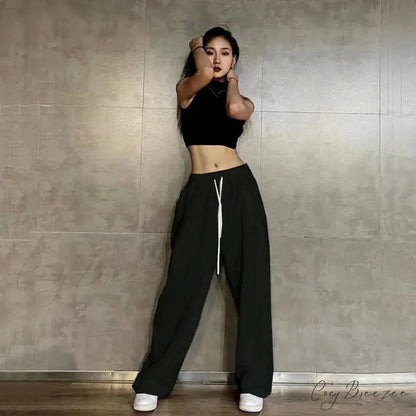 Elastic Waist Relaxed Jogging Pants Black / S (40-50KG) pants-241228