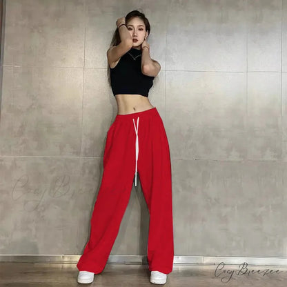 Elastic Waist Relaxed Jogging Pants Claret / S (40-50KG) pants-241228