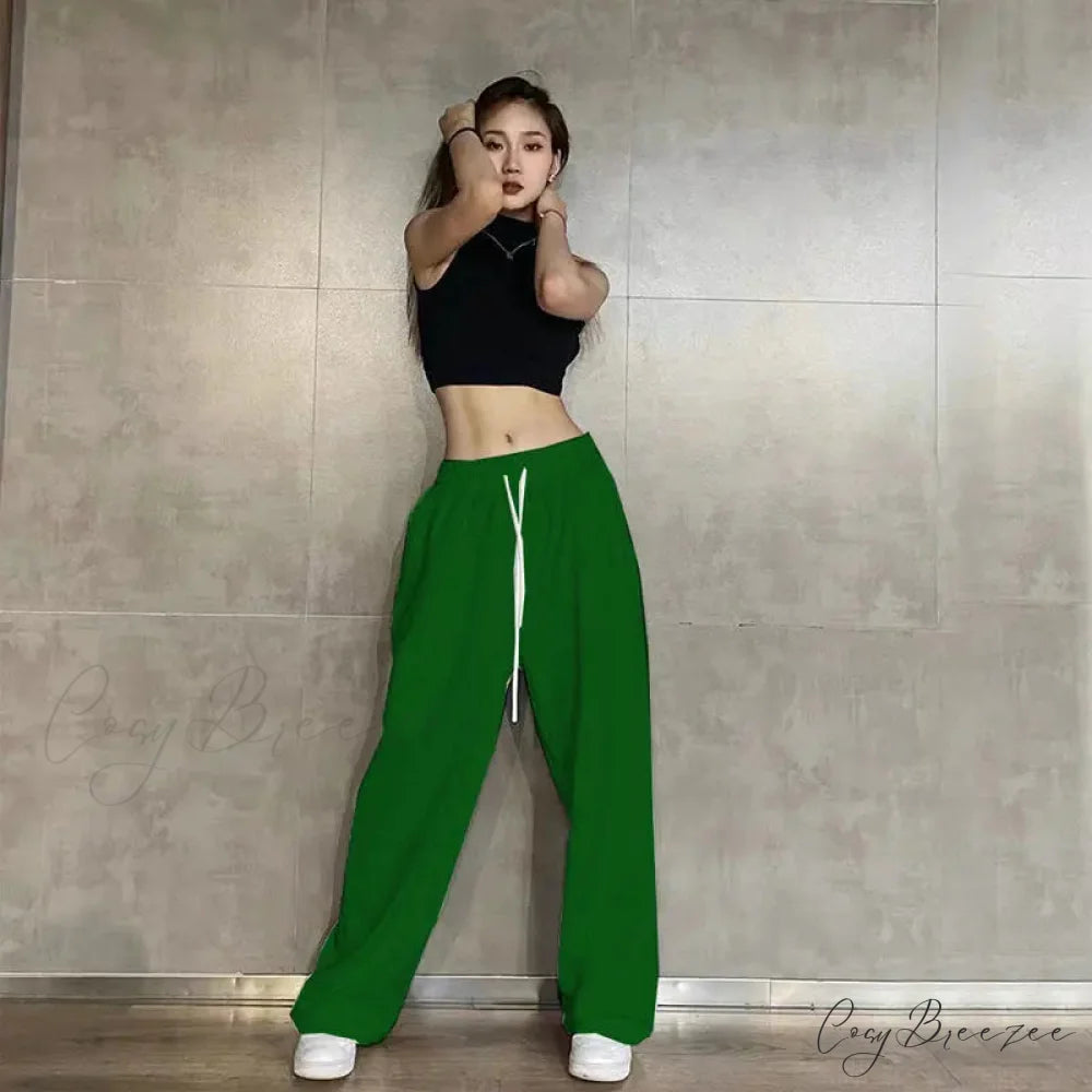Elastic Waist Relaxed Jogging Pants Dark Green / S (40-50KG) pants-241228