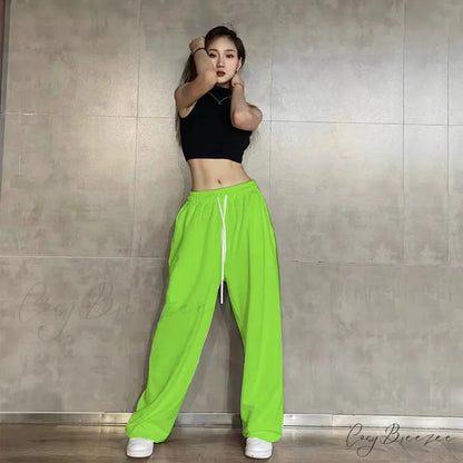 Elastic Waist Relaxed Jogging Pants Green / S (40-50KG) pants-241228