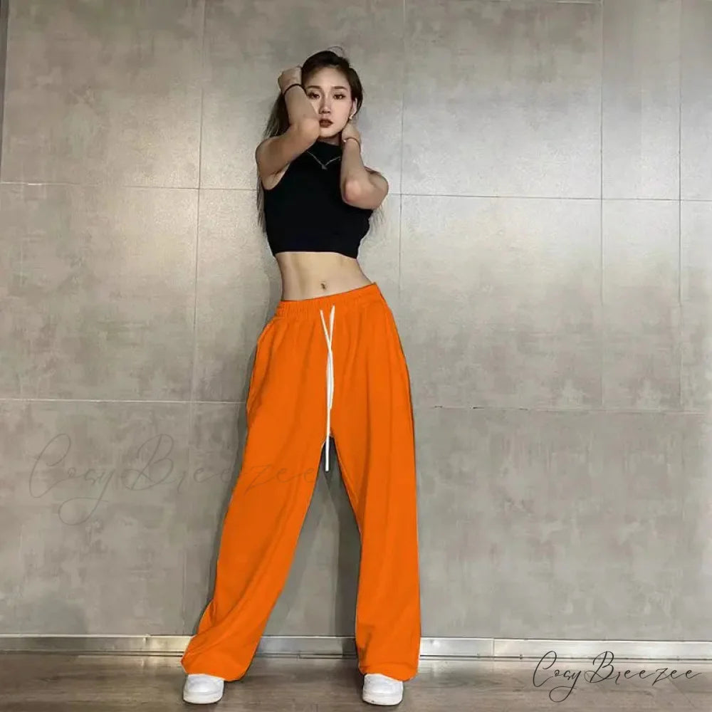 Elastic Waist Relaxed Jogging Pants Orange / S (40-50KG) pants-241228