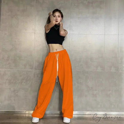 Elastic Waist Relaxed Jogging Pants Orange / S (40-50KG) pants-241228