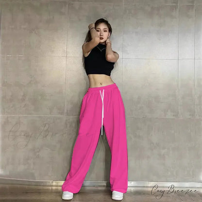 Elastic Waist Relaxed Jogging Pants pitaya / S (40-50KG) pants-241228