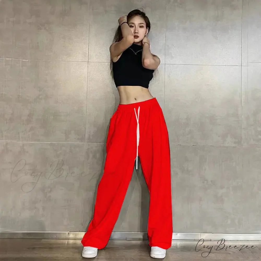 Elastic Waist Relaxed Jogging Pants Red / S (40-50KG) pants-241228