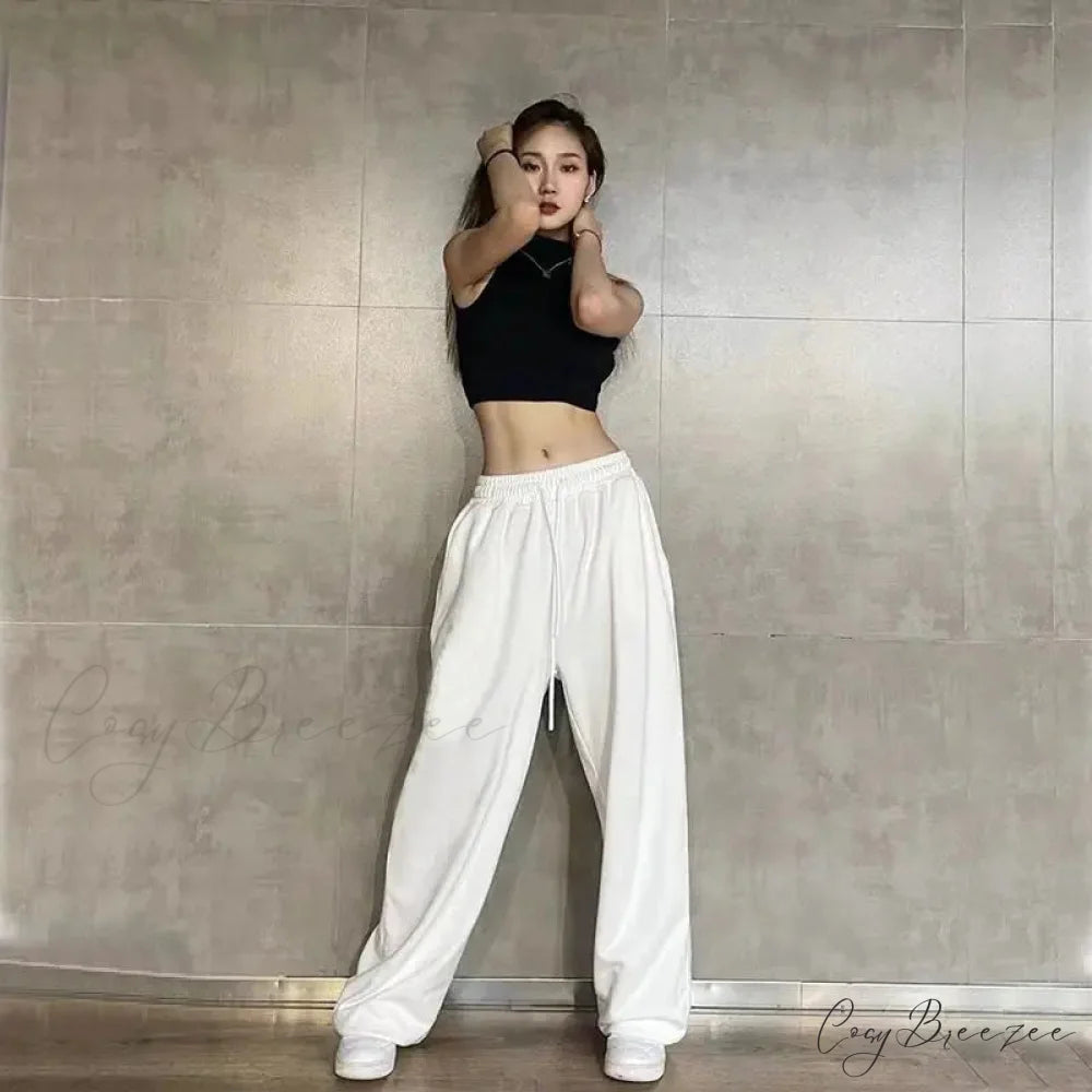 Elastic Waist Relaxed Jogging Pants White / S (40-50KG) pants-241228