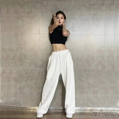 Elastic Waist Relaxed Jogging Pants White / S (40-50KG) pants-241228