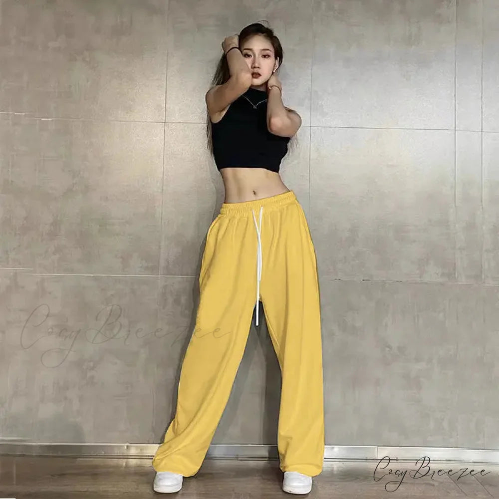Elastic Waist Relaxed Jogging Pants Yellow / S (40-50KG) pants-241228