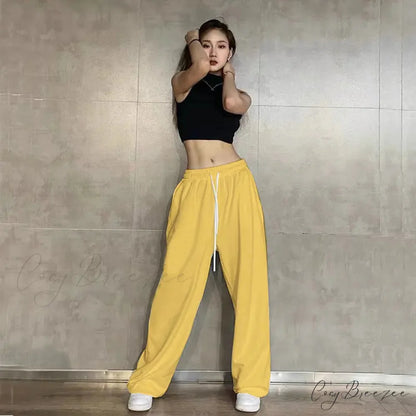 Elastic Waist Relaxed Jogging Pants Yellow / S (40-50KG) pants-241228