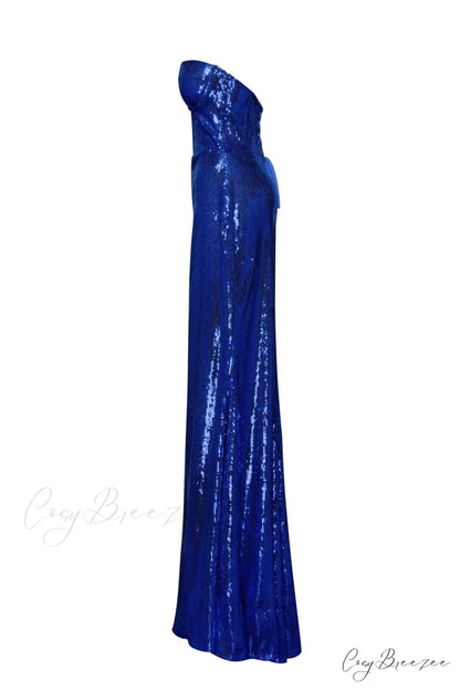 Electric Blue Maxi Charming Dress Covered In Sequins