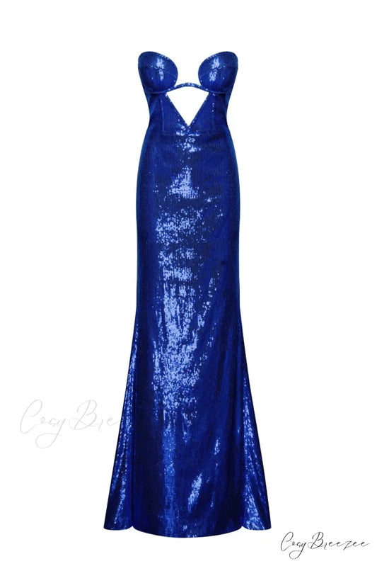 Electric Blue Maxi Charming Dress Covered In Sequins XXS / Electric Blue