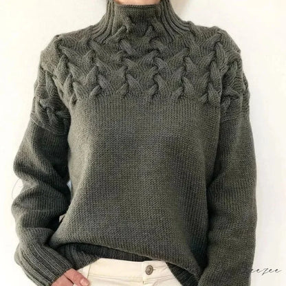 Electric Cable Woven Turtleneck Solid Color Sweater GRAY / S swraters-241228